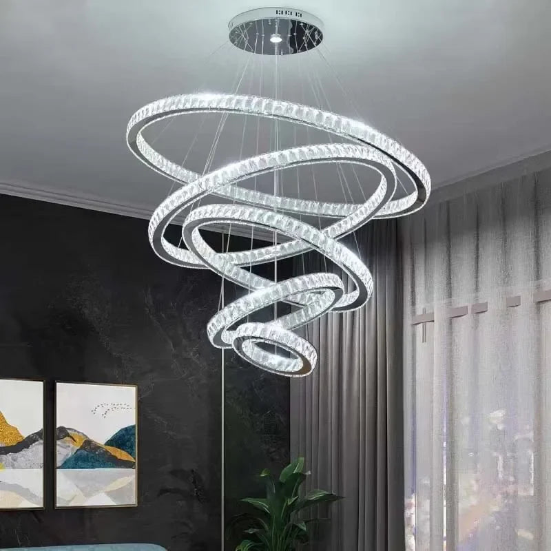 Afralia™ Gold Rings LED Chandelier: Modern Long Villa Staircase Pendant Lighting Fixtures