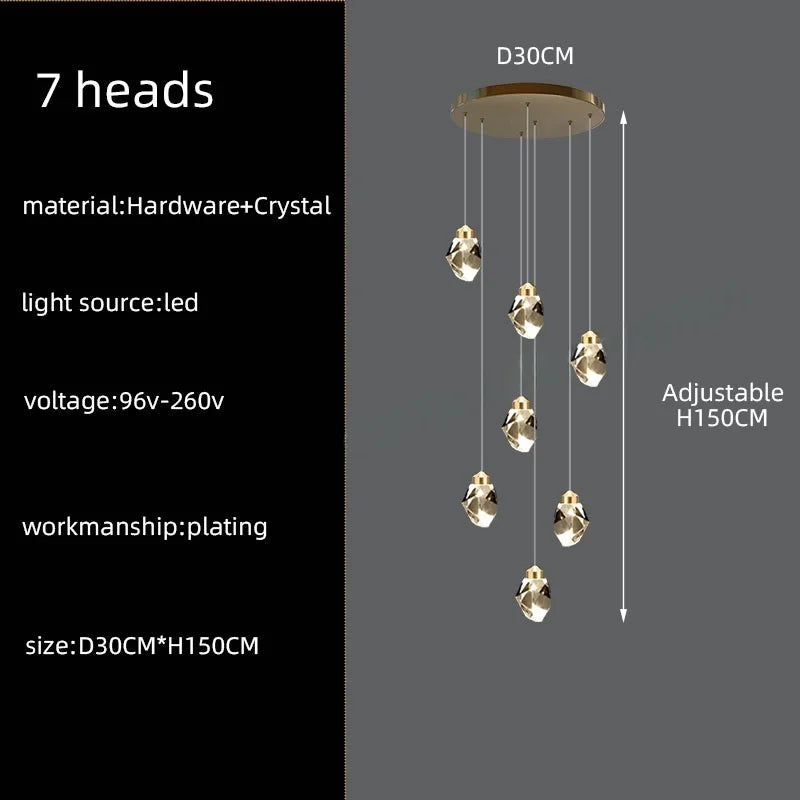 Afralia™ Nordic Crystal Chandelier for Living Room Villa Ceiling - Staircase Pendant Lamps