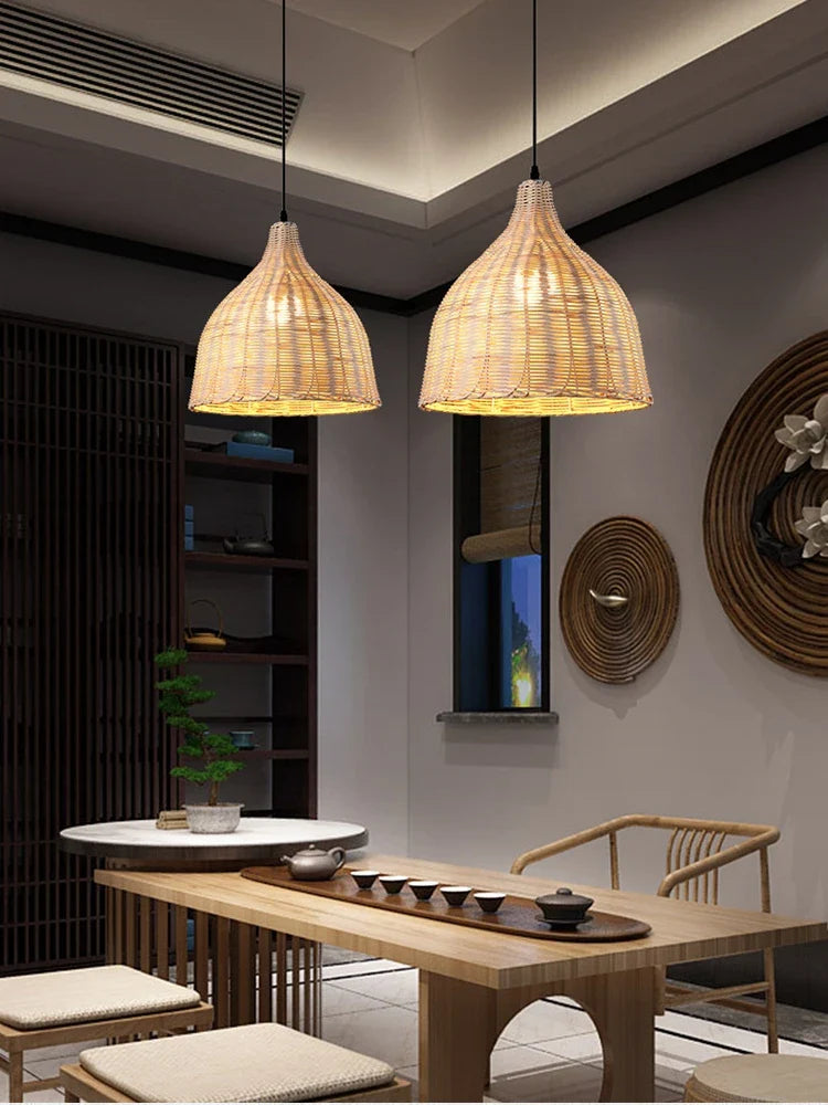 Afralia™ Rattan Wicker Pendant Light Chandelier Ceiling Lamp