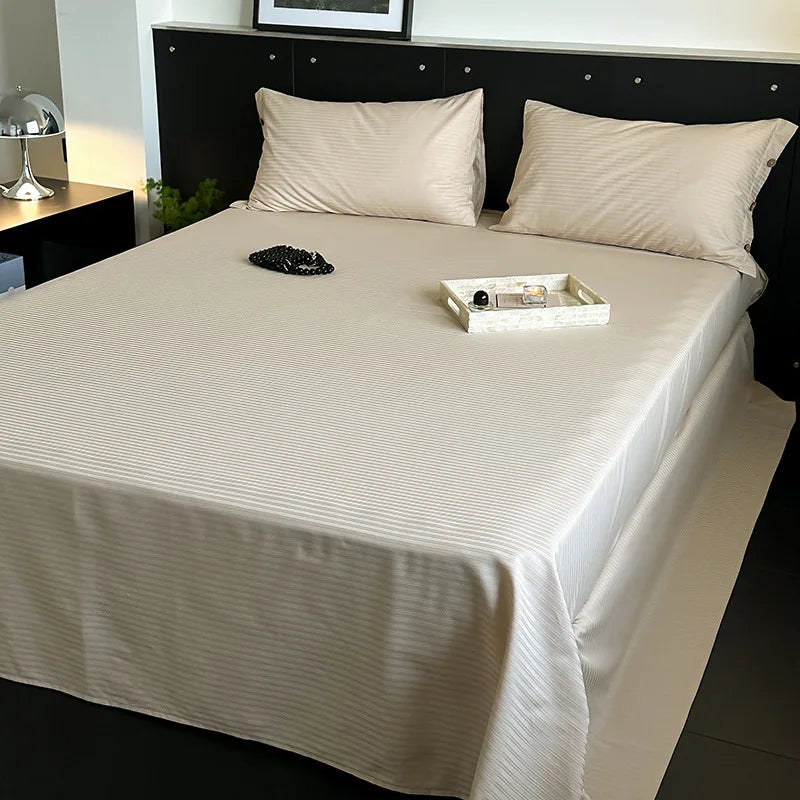 Afralia™ Luxe Cotton Satin Stripe Bed Sheet Set with 2 Pillowcase