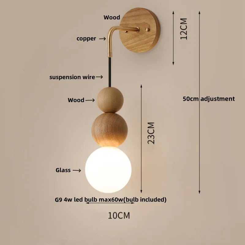 Afralia™ Glass and Wood Adjustable Wall Light for Living Room and Bedroom
