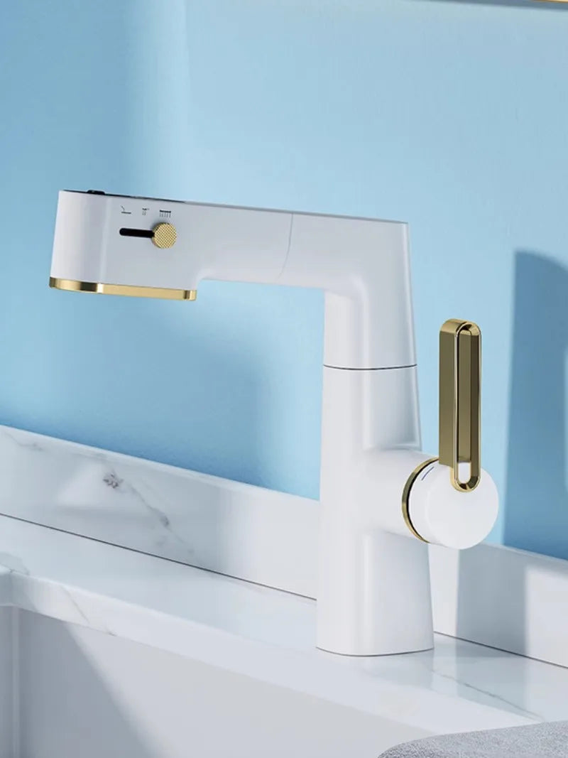 Afralia™ LED Basin Faucet Pull Out White Gold Water Mixer Sink Tap