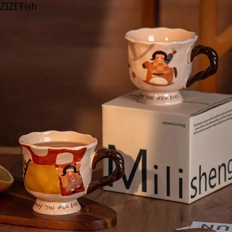 Afralia™ Fairy Tale Ceramic Mug Cup & Saucer Set for Coffee, Tea, Juice