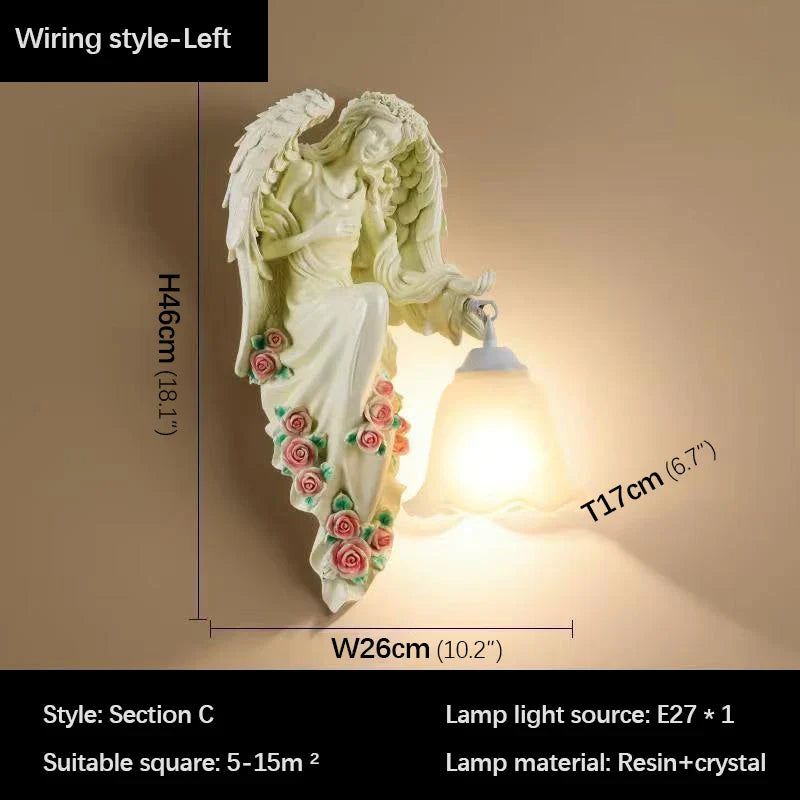 Afralia™ Angel Indoor Wall Light LED Gold Resin Sconce for Home Decor