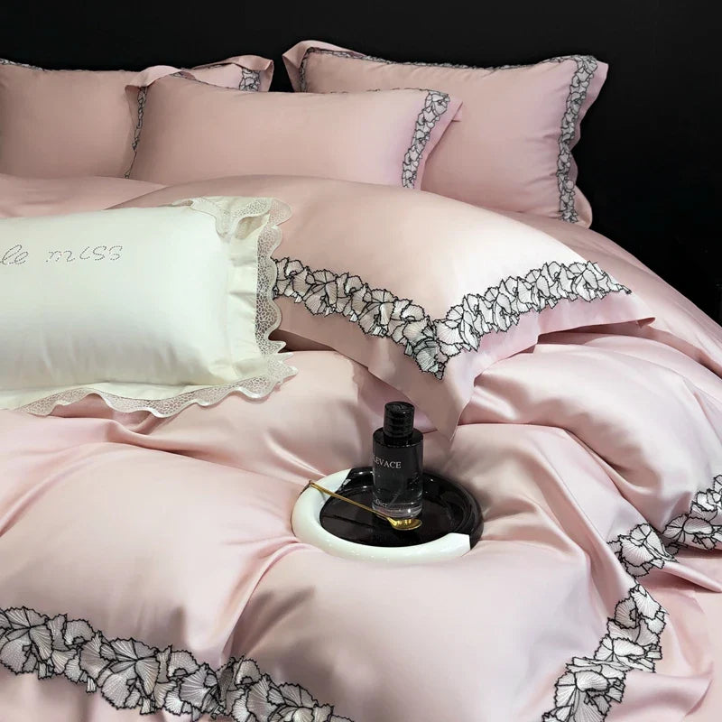 Afralia™ Silky Eucalyptus Fiber Bedding Set with Wide Lace Edge