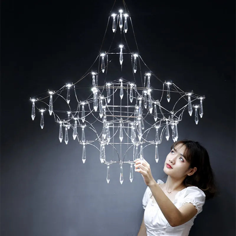 Afralia™ Quasar Crystal LED Golden Lustre Pendant Lamp - Chrome Design for Home Lighting