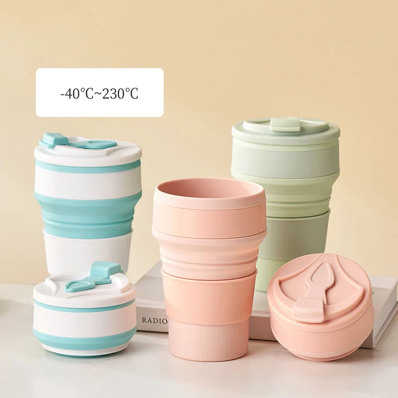 Afralia™ Silicone Folding Cups With Lid 350ml 500ml - Portable Collapsible Coffee Cups