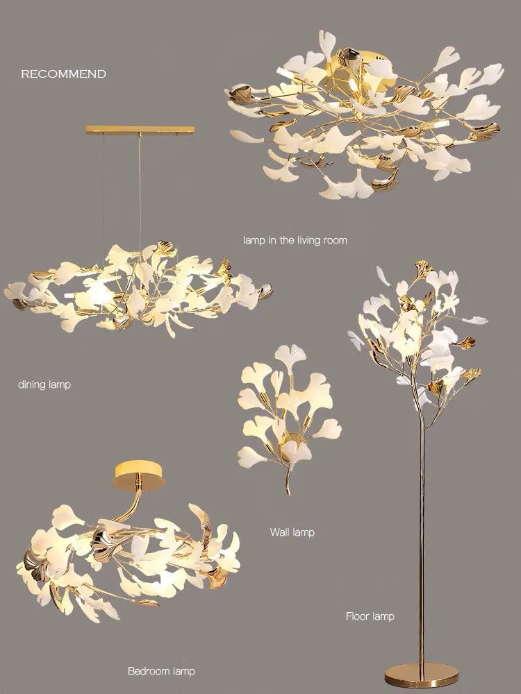 Afralia™ Gold Branches Chandeliers with Porcelain Leaves Pendant Light - Luxury Living Room Decor