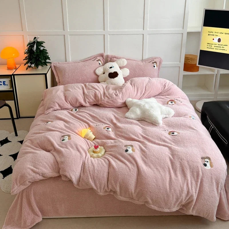 Afralia™ Teddy Velvet Bedding Set for Winter Warmth and High-end Comfort