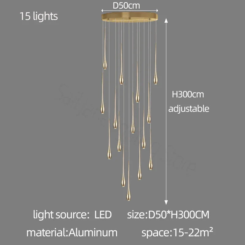 Afralia™ Gold-Plated LED Ceiling Chandelier for Staircase, Living Room, Kitchen, Attic