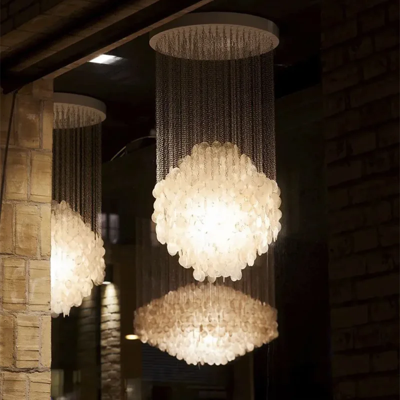 Afralia™ Mother of Pearl Chandelier: Unique Danish Design Shell Lights for Living Room, Dining Room, and Staircase