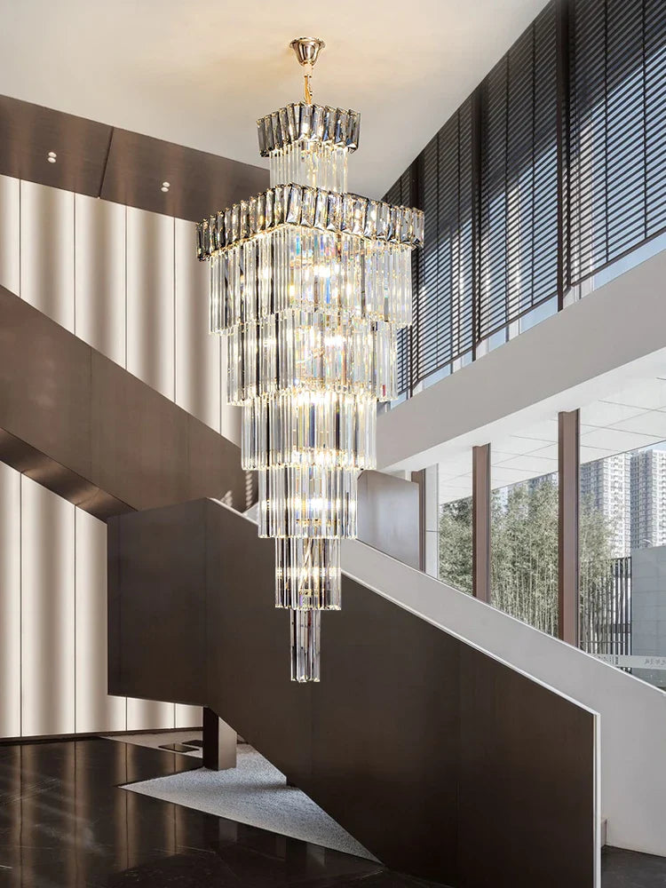 Afralia™ Crystal Chandelier: Duplex Villa Spiral Staircase Pendant Light