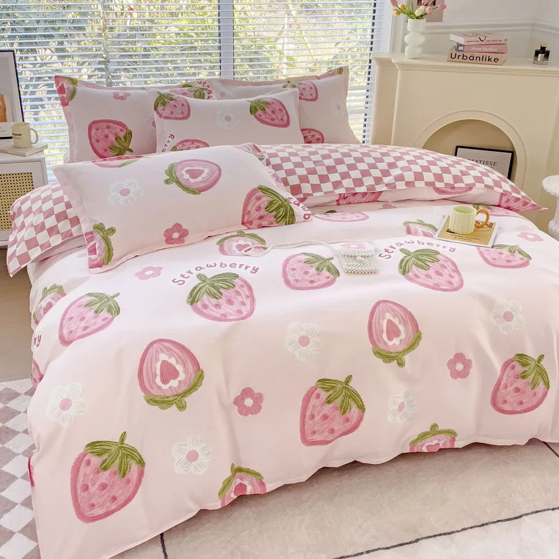 Afralia™ Cozy Flower Print Bedding Set: Brushed Cotton, Skin-Friendly, Soft, Thick, 4Pcs