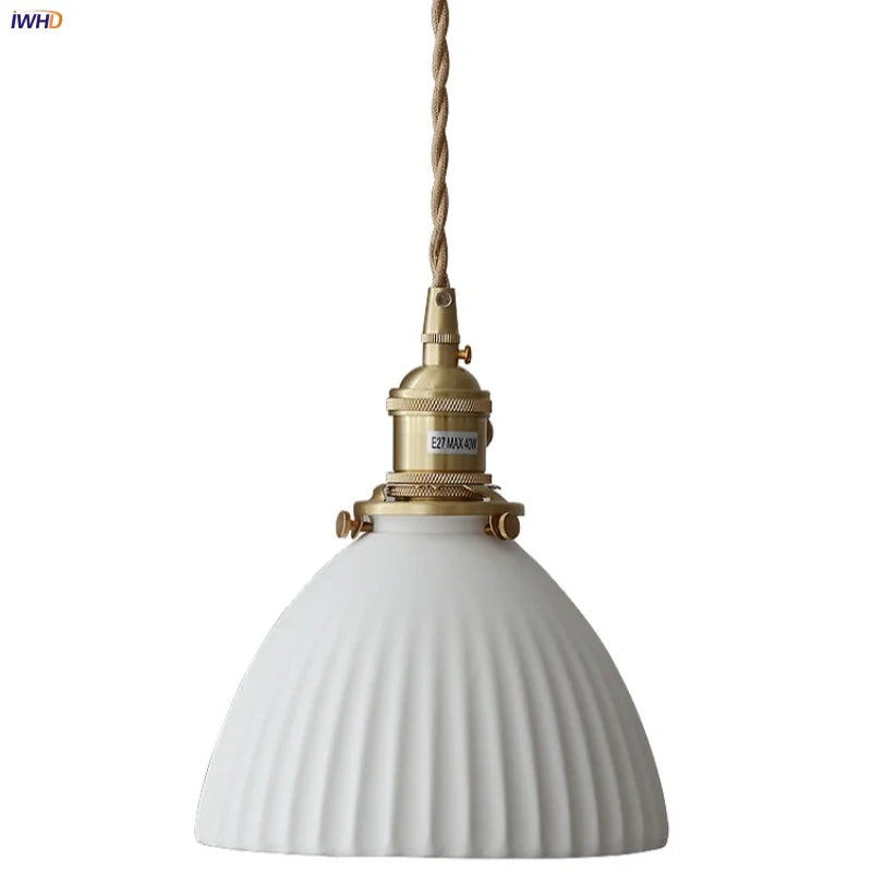 Afralia™ Wire Adjustable LED Pendant Light - Brass Knob Switch E27 Nordic Modern Ceramic Hang Lamp
