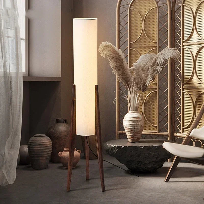 Afralia™ Solid Wood Floor Lamp with Fabric Shade