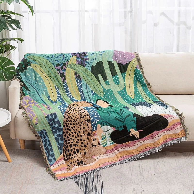 Afralia™ Rainforest Tiger Geometric Pattern Throw Blanket