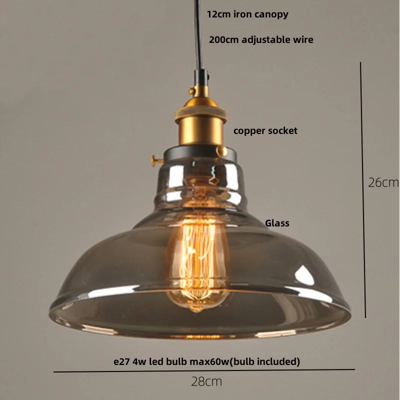 Afralia™ Vintage Copper LED Glass Pendant Lamp for Kitchen Coffee Restaurant Loft