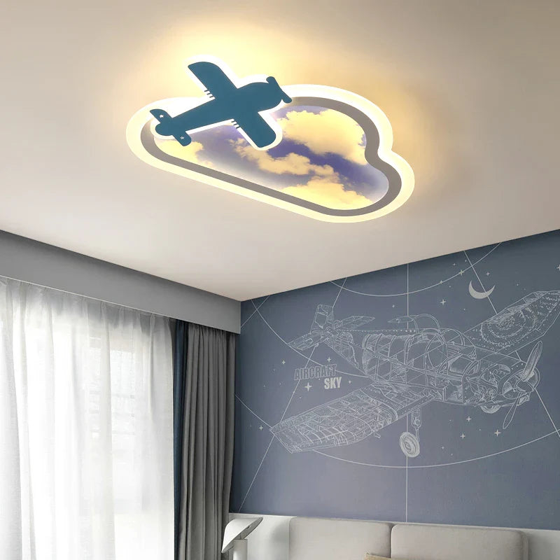 Afralia™ Blue Sky Airplane Chandelier: Kids Study Room Decoration & Dimmable Indoor Lighting