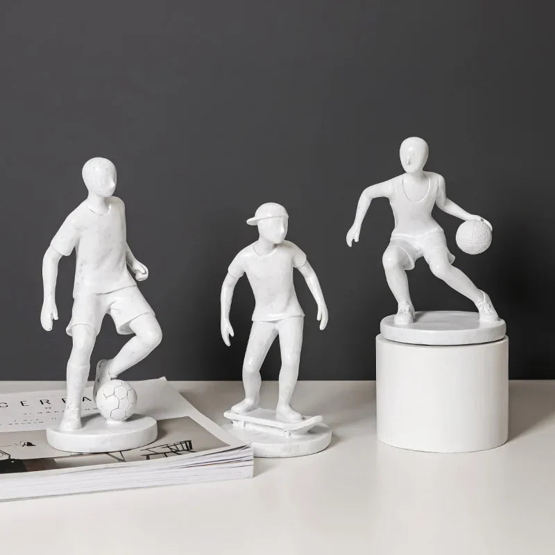 Afralia™ Abstract Sports Player Sculpture Set Grey/White Figurines Home Decor