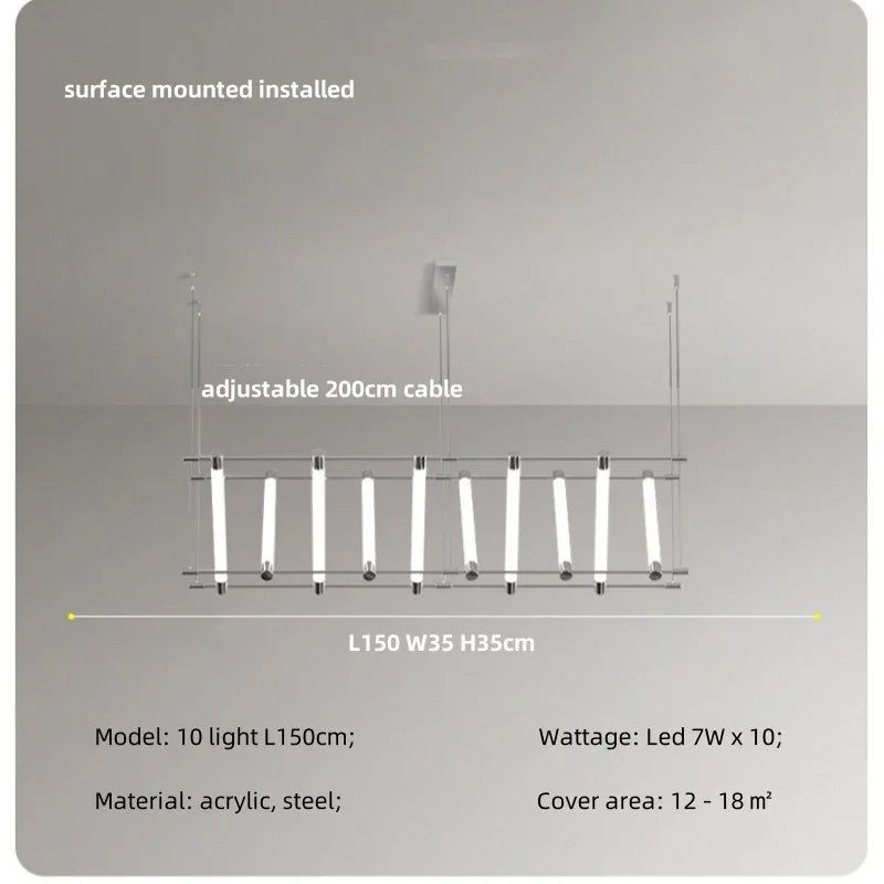 Afralia™ Modern Steel Bar LED Pendant Lights for Kitchen Island, Minimalist Acrylic Hanging Lamp Fixture