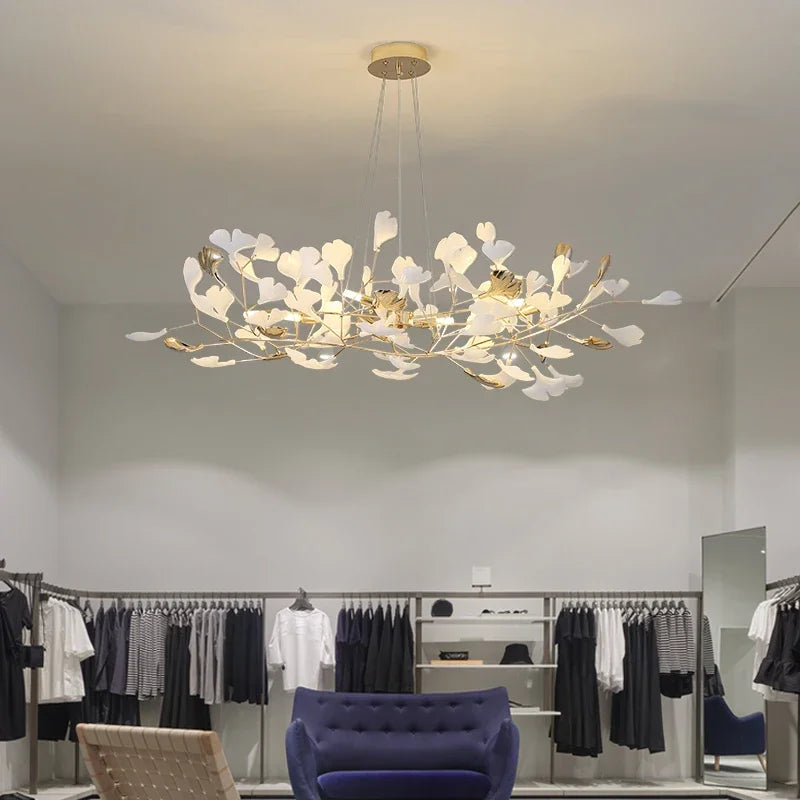 Afralia™ Ginkgo Leaf Pendant Chandelier for Nordic Romantic Living Room Decor