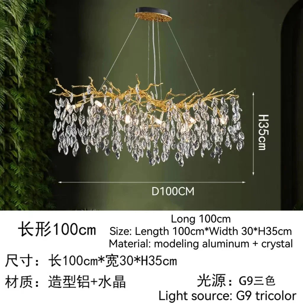 Afralia™ Golden Crystal Tree Ceiling Chandelier, Luxury Aluminum Art Fixture