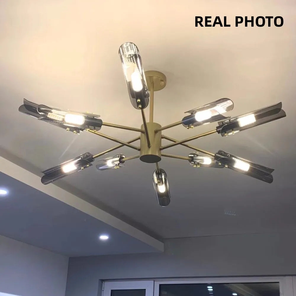 Afralia™ Lustre Metal LED Glass Chandelier Pendant Hanging Light