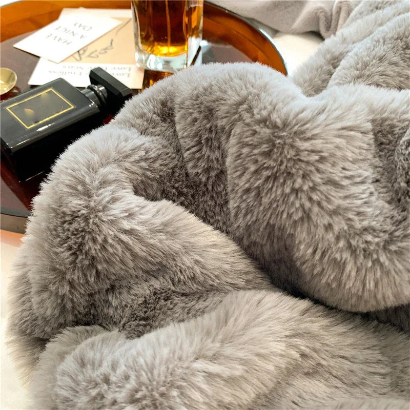 Afralia™ Faux Rabbit Fur Luxury Winter Blanket for Beds