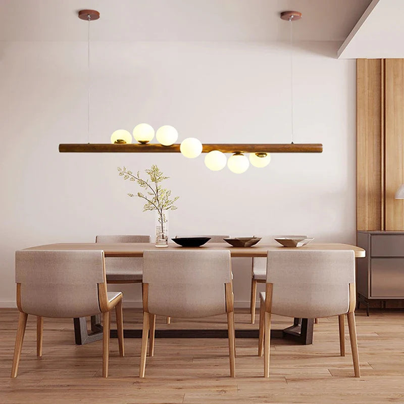 Afralia™ Nordic Walnut Glass Pendant Chandelier - Dimmable Restaurant Decor Lighting