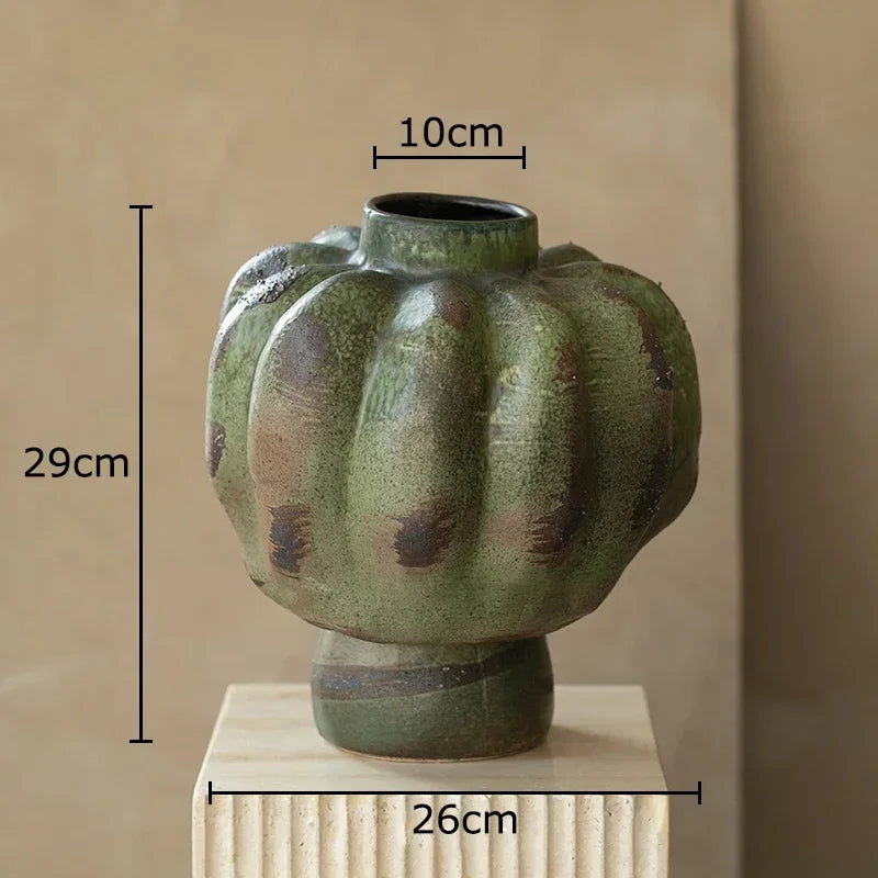 Afralia™ Green Vintage Ceramic Vase Flower Arrangement Table Decoration Room Aesthetic Decor