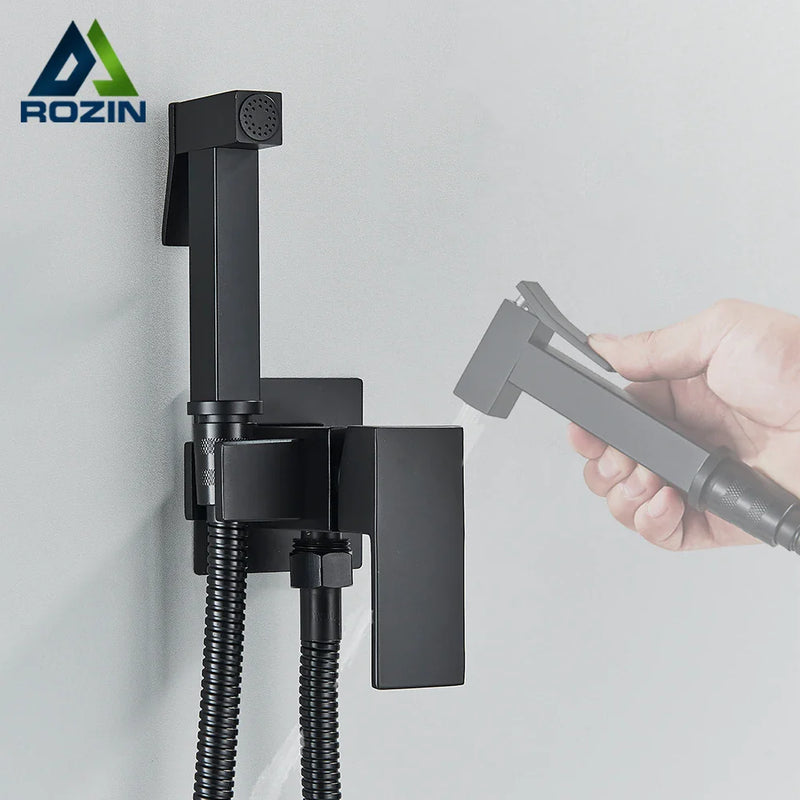 Afralia™ Black Bidet Faucet Wall Mount Shower Tap Toilet Sprayer Mixer