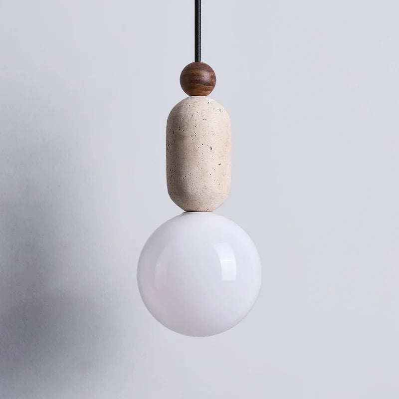 Afralia™ Yellow Travertine Stone Glass LED Pendant Lamp for Children's Room and Living Space