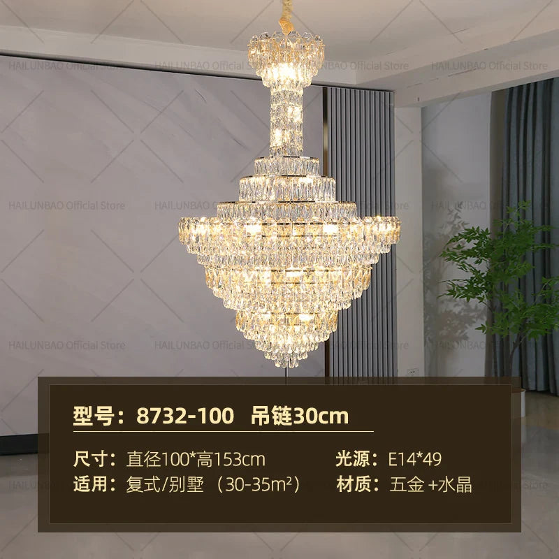 Afralia™ European Crystal Chandelier for Large Living Room, Villa Hollow Hall, Staircase Floor