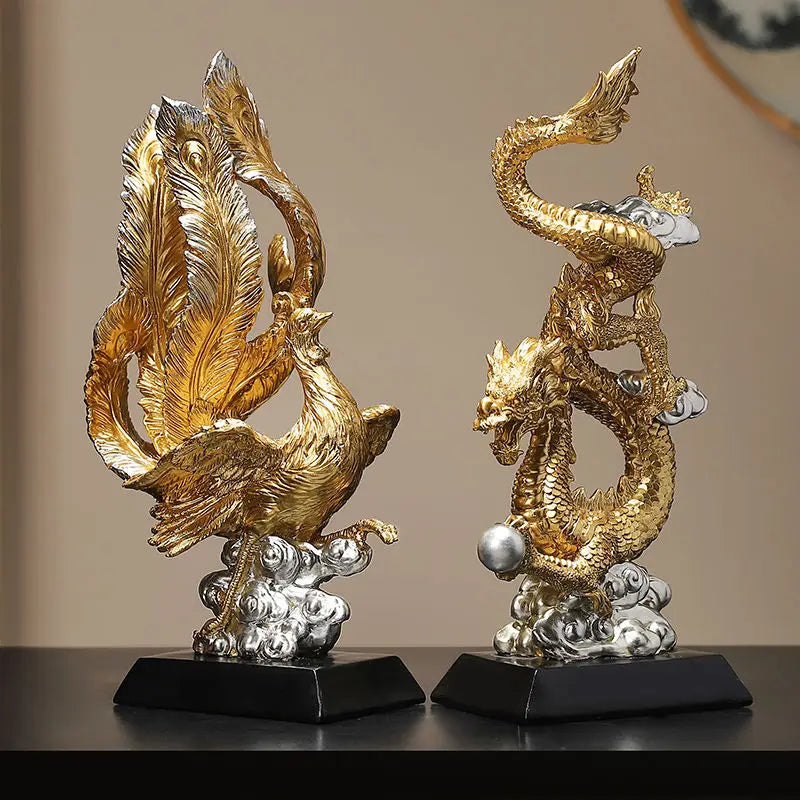 Dragon Phoenix Resin Sculpture by Afralia™ for Home Office Decor & Bookshelf Ornament
