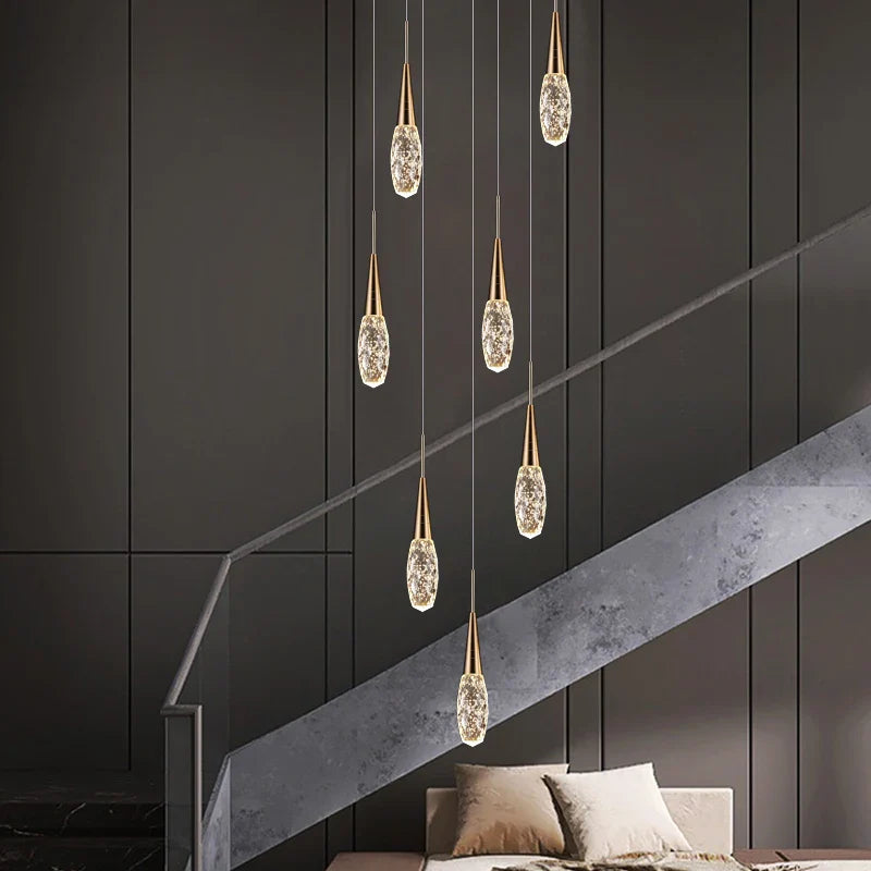 Afralia™ Crystal Penthouse Chandelier: Modern Nordic Loft Apartment Staircase Pendant Light