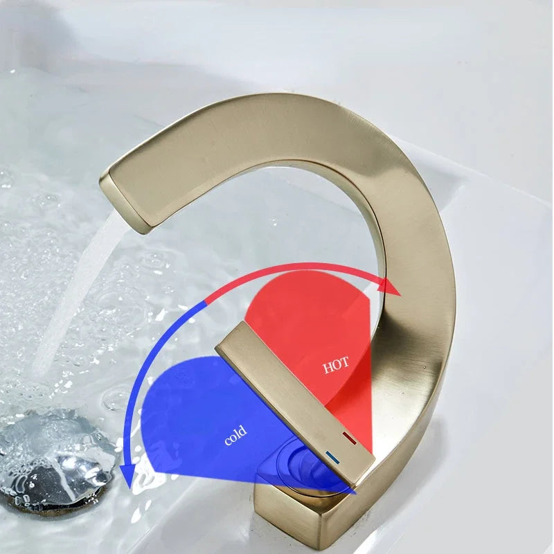 Afralia™ Brass Basin Faucet Hot Cold Water Sink Tap Deck Mounted Luxury Vintage Style