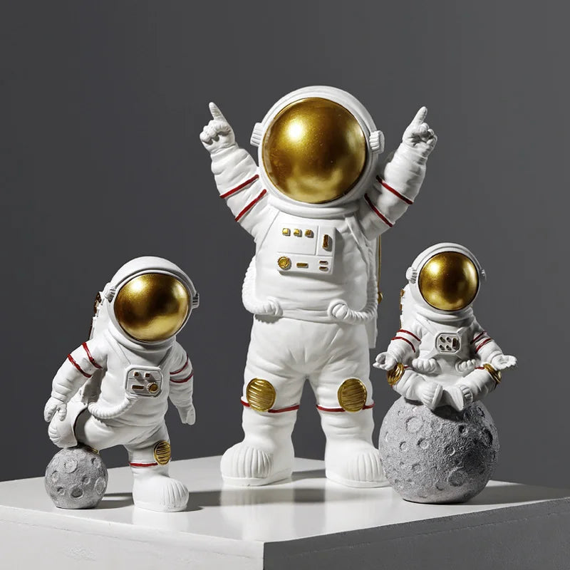 Afralia™ Astronaut Figurines: Modern Spaceman with Moon Sculpture, Perfect Gift for Man & Boyfriend