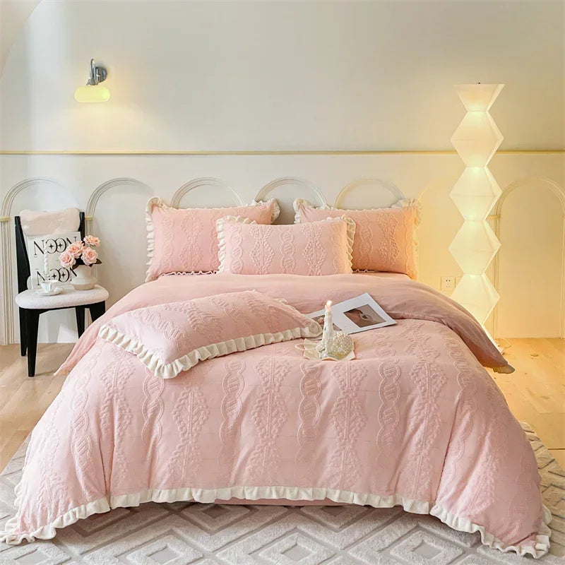 Afralia™ Milk Velvet Carving Bedding Set - Single to King Size Luxe Bed Linens