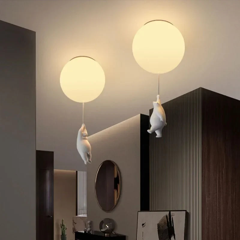 Afralia™ Modern Polar Bear Pendant Chandelier with White Glass Ball Resin Design