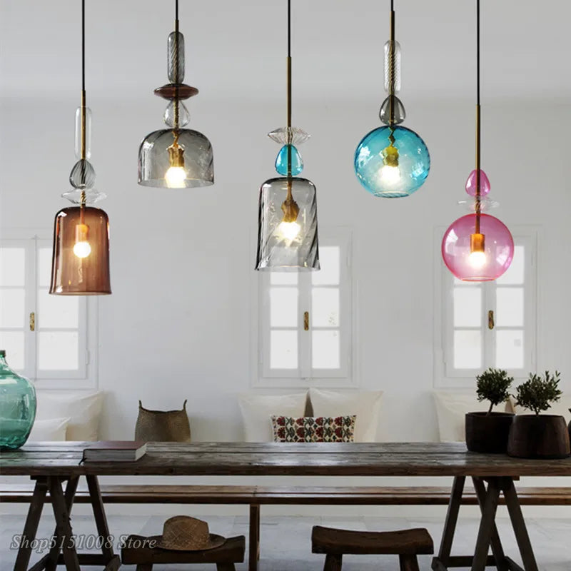 Afralia™ Glass Candy Pendant Lights: Modern Nordic Home Lighting for Living Room, Restaurant, and Kitchen