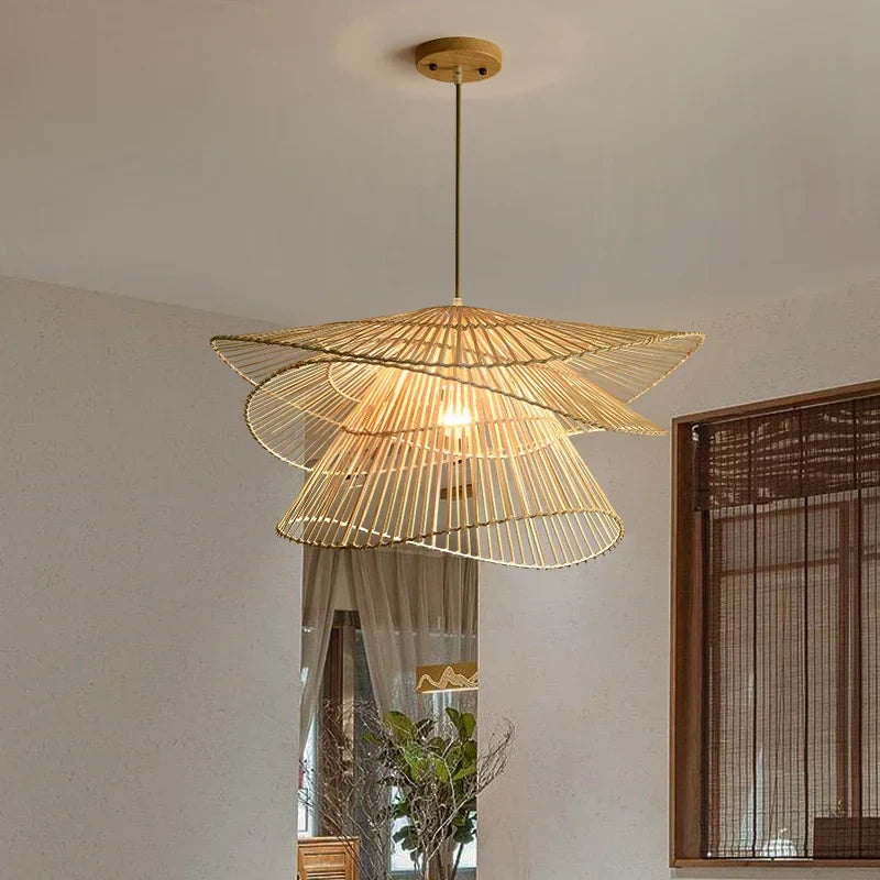 Afralia™ Bamboo Rattan Pendant Light Weaving Chandelier Wicker Lamp