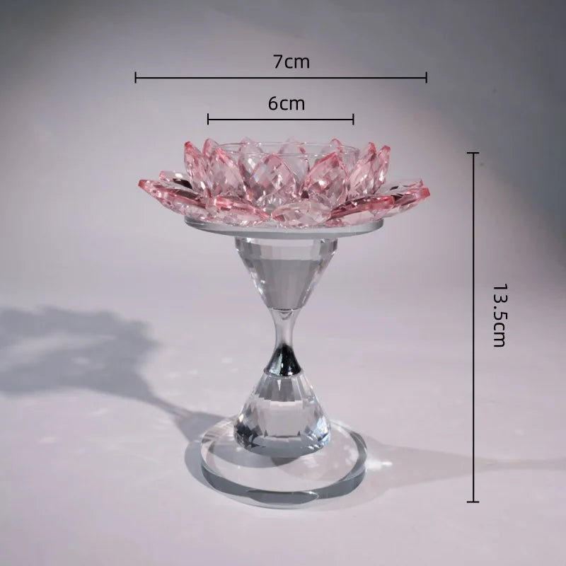 Afralia™ Crystal Lotus Candle Holder Home Decoration Crystal Flower Candlestick