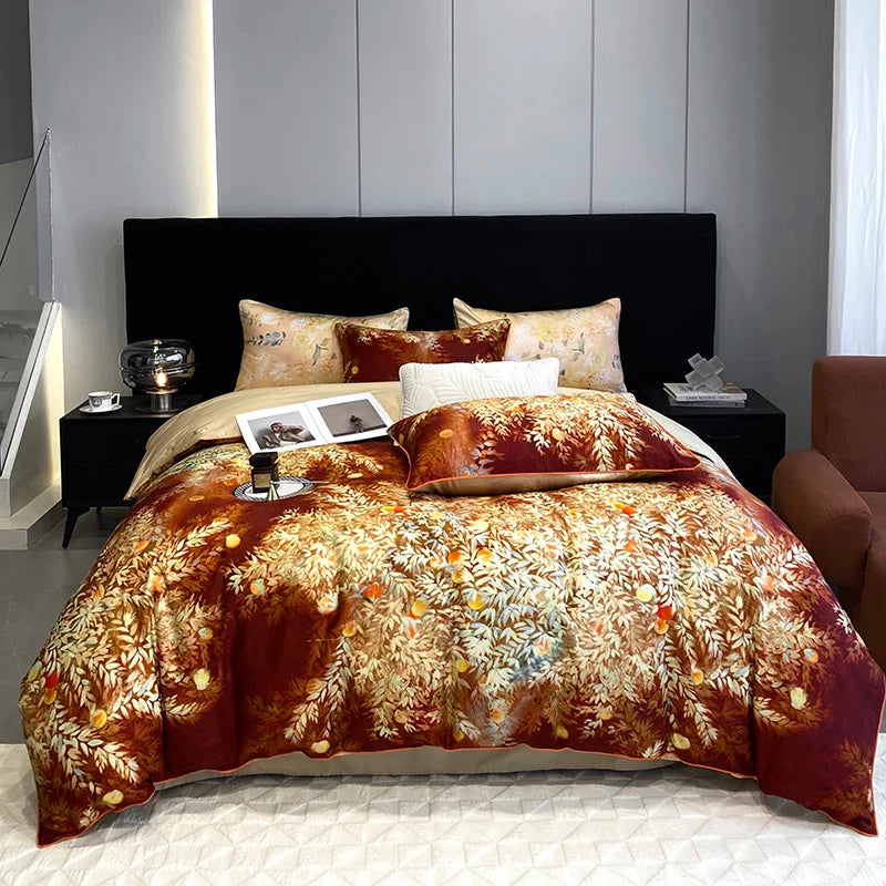 Afralia™ Vintage Plant Flowers Bedding Set, 1000TC Egyptian Cotton, Oil Painting Style
