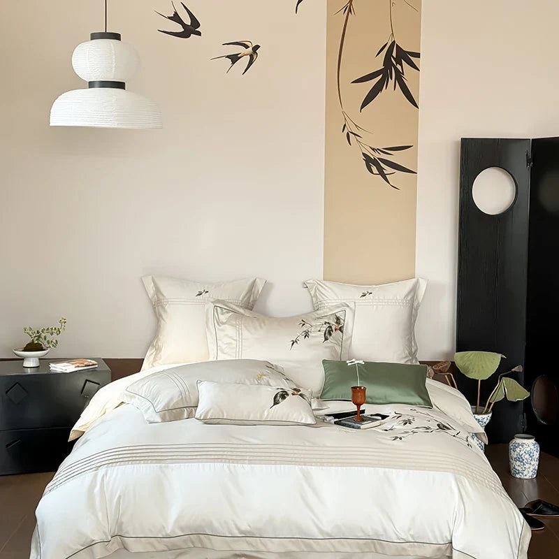 Afralia™ Deluxe Lyocell Cotton Embroidery Bedding Set - Soft, Silky, Breathable Luxury Bed Set
