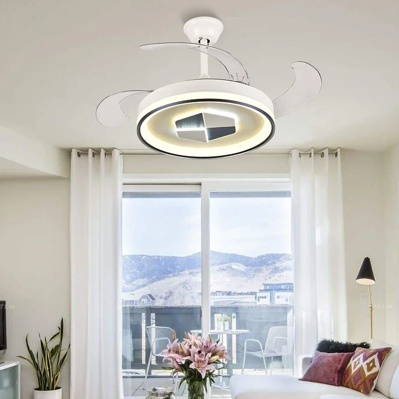 Afralia™ Invisible LED Chandelier Ceiling Fan: Modern Resin Décor, Circular Design, Hotel Living Room