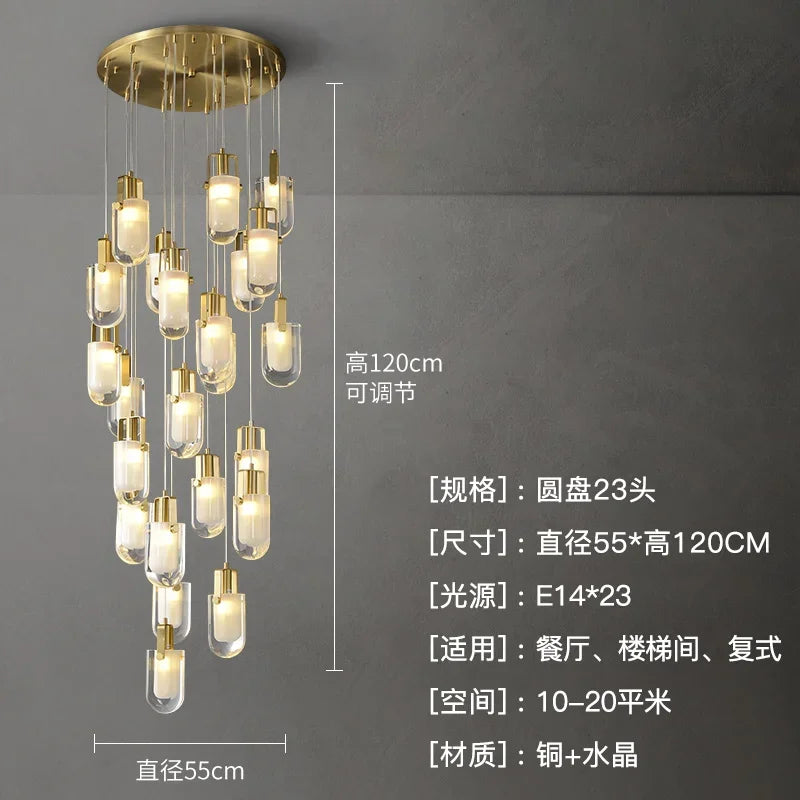 Afralia™ Crystal Loft Chandelier for Staircase, Living Room, and Apartment Luxe Lighting