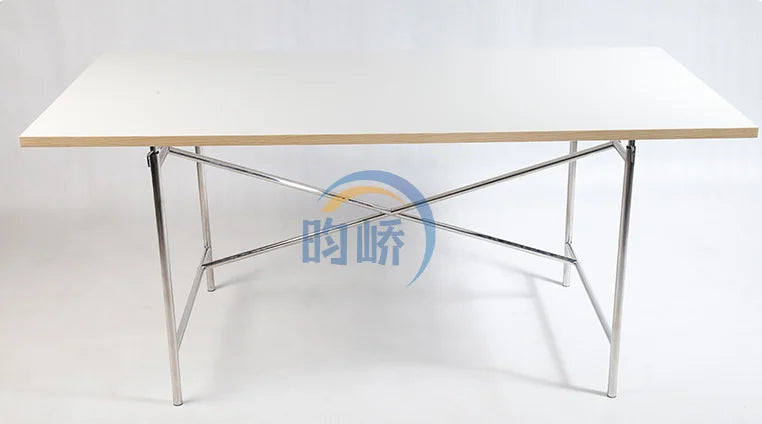Afralia™ Stainless Steel Leg Rectangular Desk - Solid Wood Office Computer Table