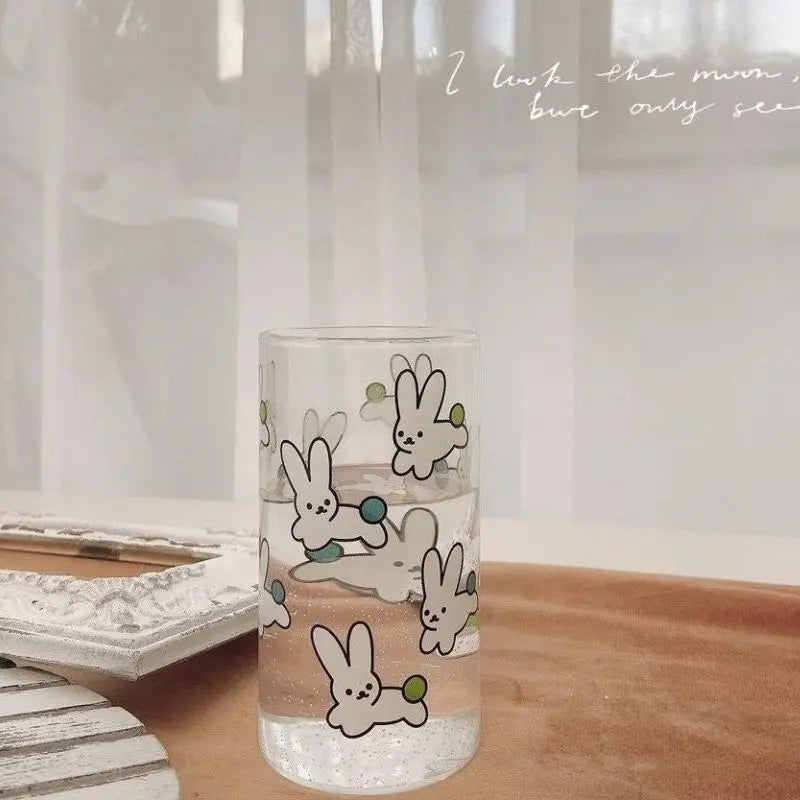 Afralia™ Rabbit Pattern Glass Breakfast Milk Oats Cup Couple Water Cups