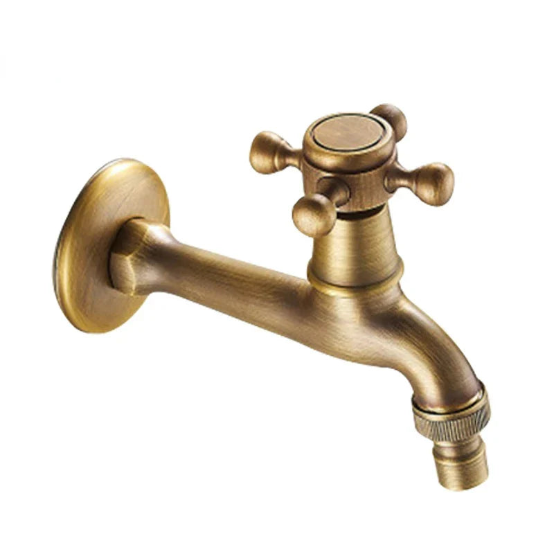 Afralia™ Antique Brass Garden Bibcock Tap Decorative Water Faucet for Bathroom and Outdoor Use