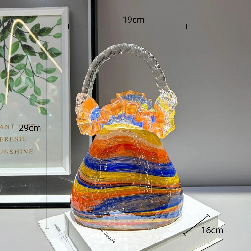 Afralia™ Glass Vase Basket Handbag Flower Arrangement Home Decoration Accessories